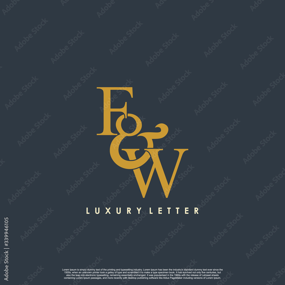 Initial letter F & W FW luxury art vector mark logo, gold color on black background. Initial letter F & W FW luxury art vector mark logo, gold color on black background.
