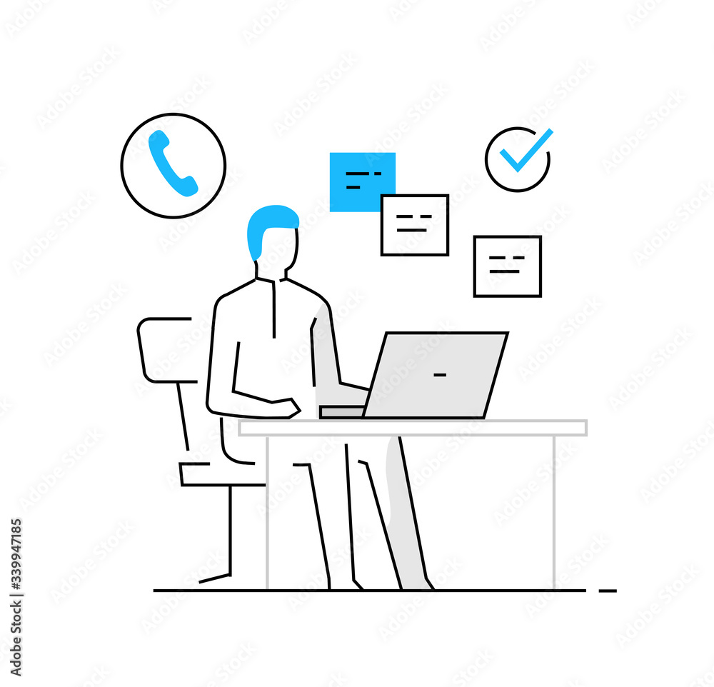 woman in office at laptop. business, work, orders. line icon illustration woman in office at laptop. business, work, orders. line icon illustration