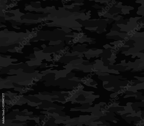  Black seamless camouflage for printing clothes, fabrics. Vector background. Stylish design. Ornament.