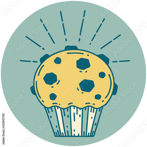 icon of tattoo style chocolate muffin