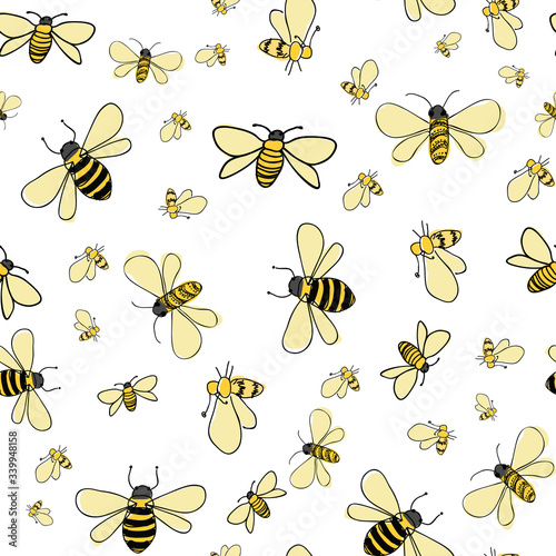 Flitter Bees scattered seamless vector repeat on white background ssurface design pattern tile © Meg Marchiando