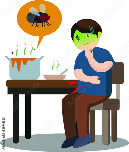 Young man feel sick after eat poisoned food