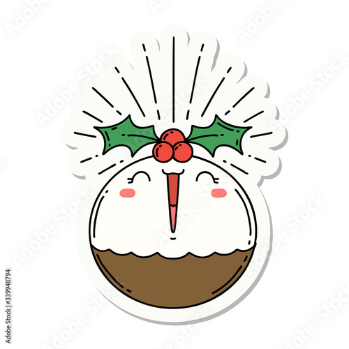 sticker of tattoo style singing christmas pudding