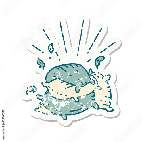 grunge sticker of tattoo style pile of pillows