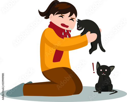 A woman sneezing because of animal allergy illustration