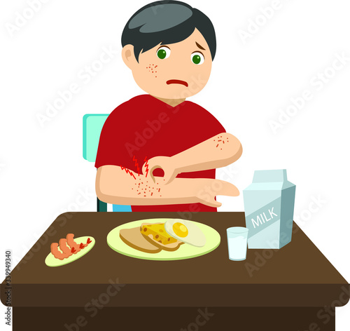 A young man got allergy on his skin because of food allergies