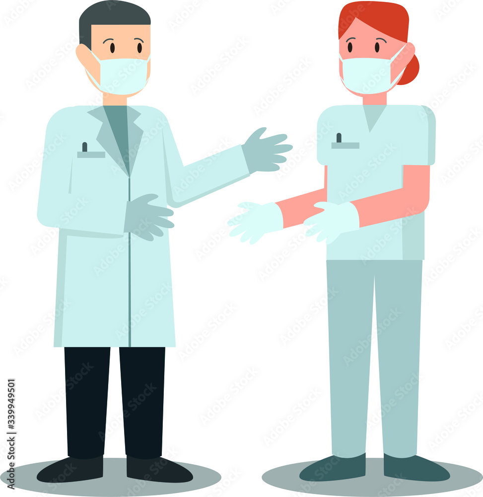 Doctor and nurse using medical mask illustration Doctor and nurse using medical mask illustration