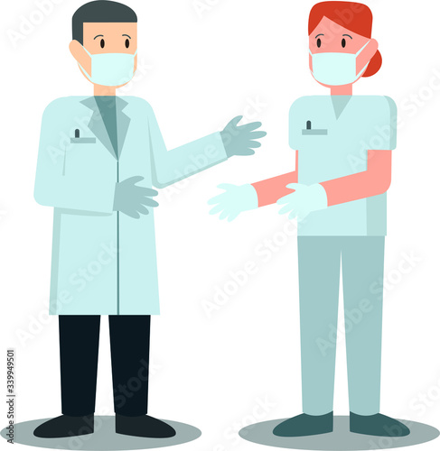 Doctor and nurse using medical mask illustration