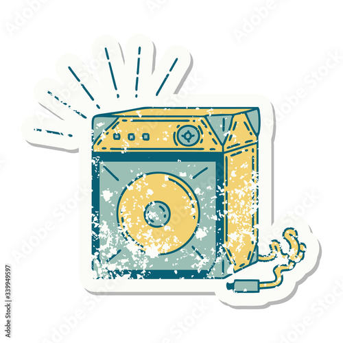 grunge sticker of tattoo style guitar amplifier