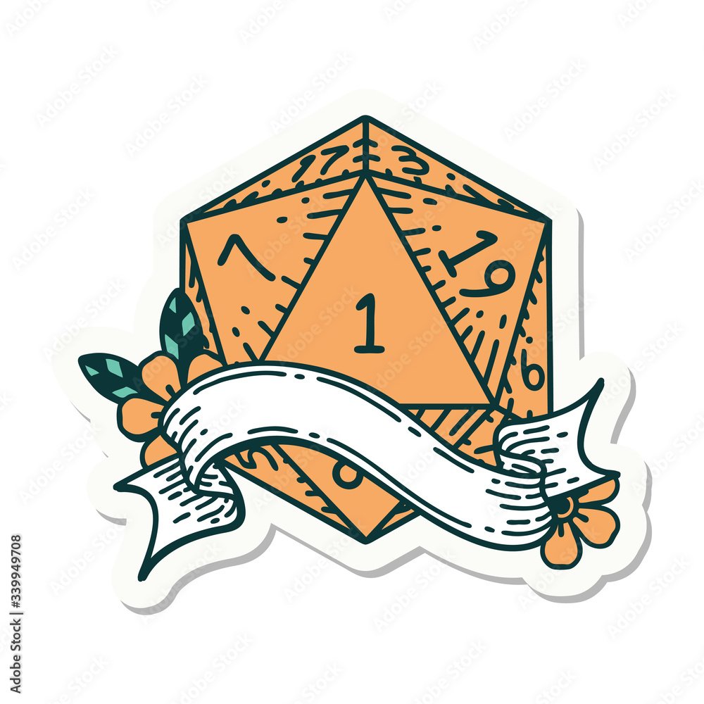 Fototapeta premium natural one d20 dice roll sticker