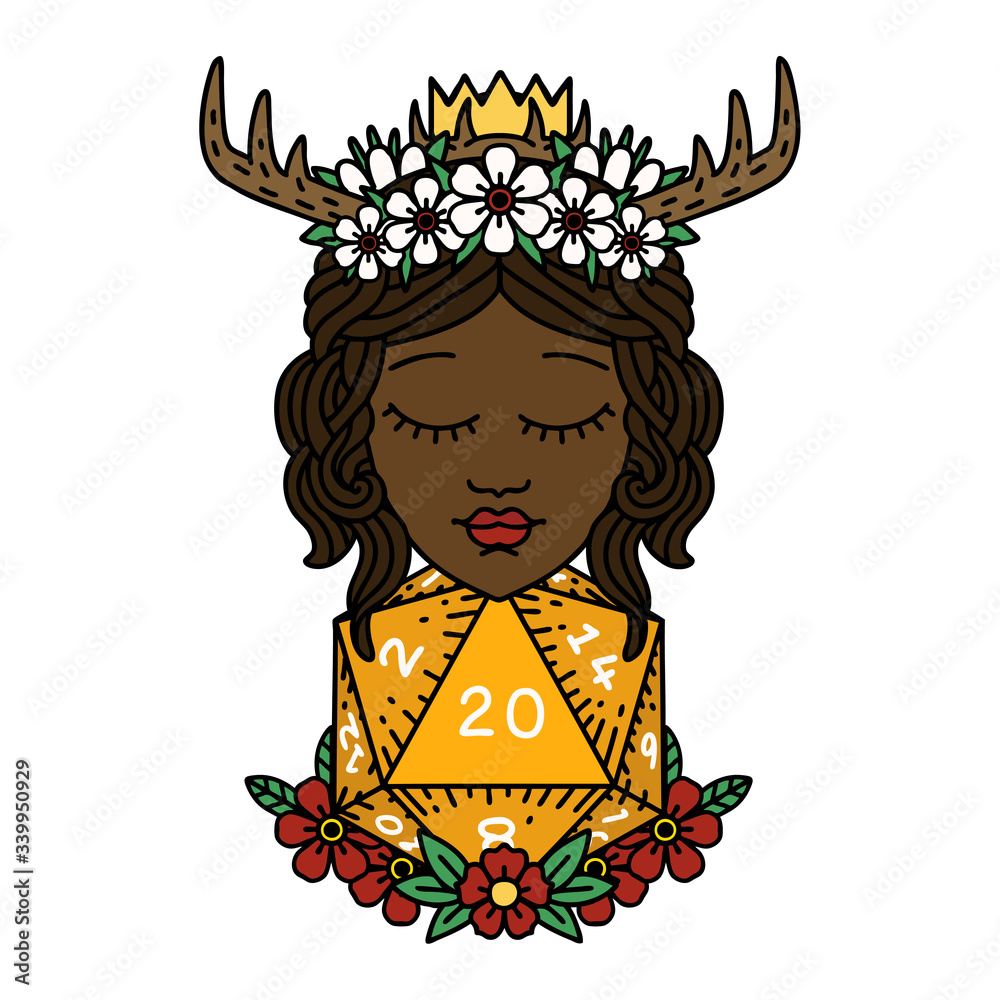 human druid with natural twenty dice roll illustration human druid with natural twenty dice roll illustration