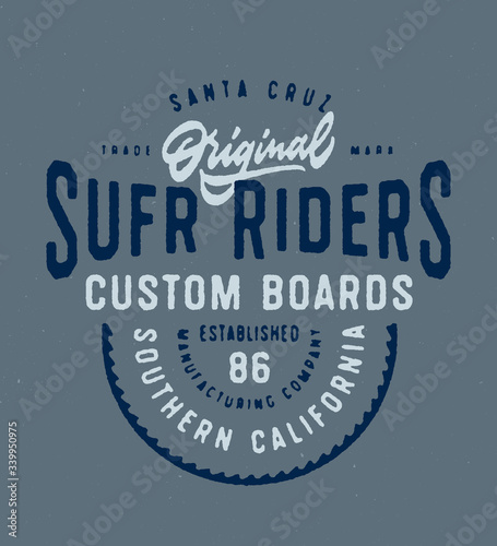 Santa Cruz Original Surf Riders T Shirt Graphics. Surfing Apparel Typography Print. Vector Design.