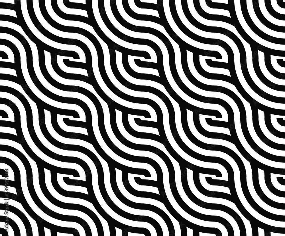 Wave pattern monochrome theme. Seamless pattern