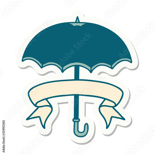 tattoo sticker with banner of an umbrella