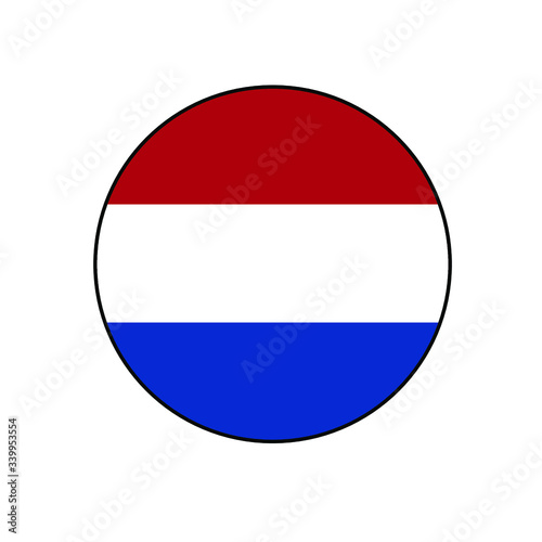 Netherlands (Holland) Flag Button rounded on isolated white for European push button concepts. 