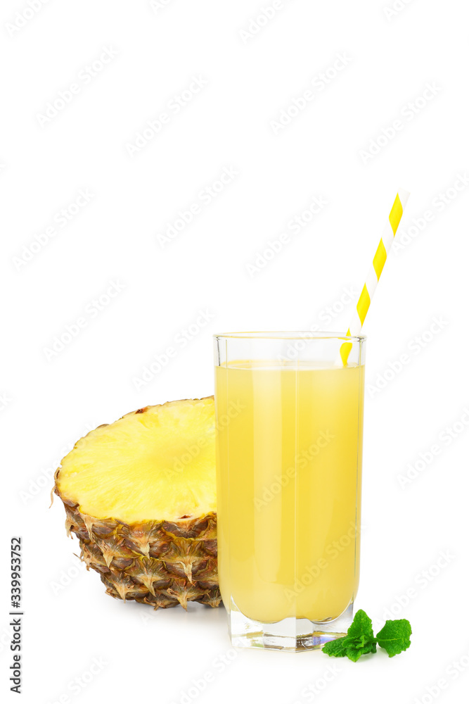 Sliced ripe pineapple with glass juice isolated on white background. healthy background. Sliced ripe pineapple with glass juice isolated on white background. healthy background.