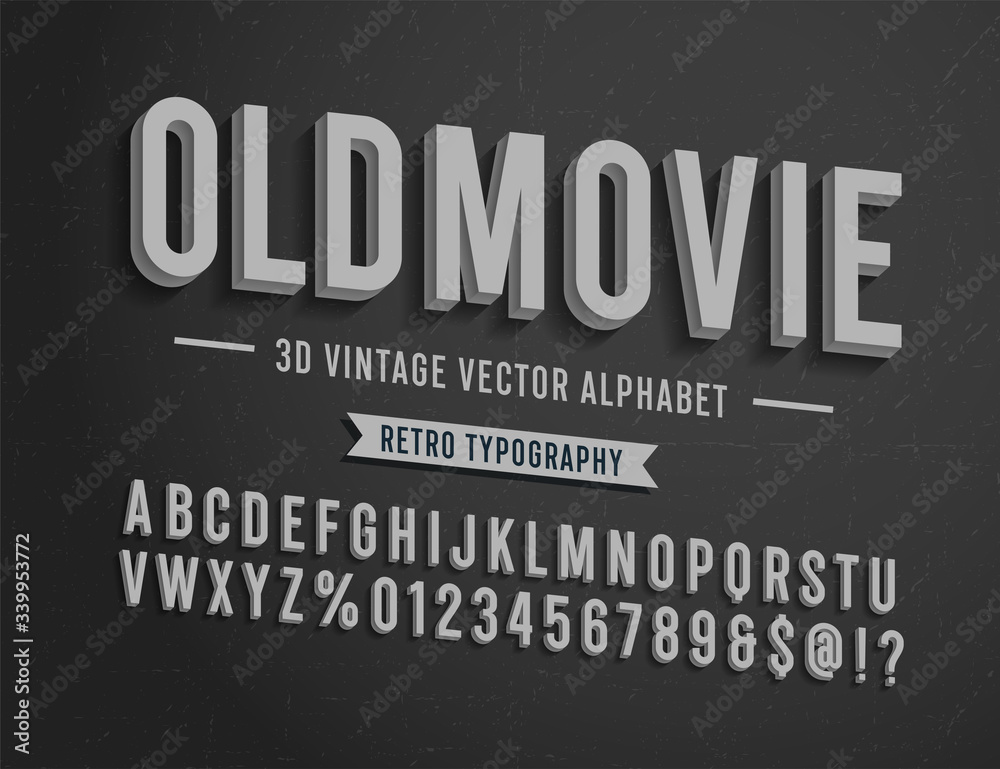 Old Movie Vintage 3d Noir Style Alphabet Retro Poster Font Film