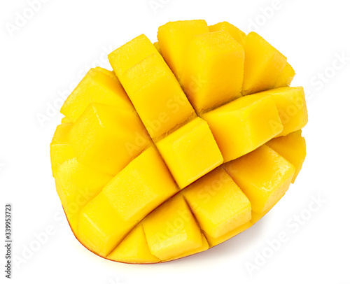 fresh sliced mango isolated on white background. healthy food
