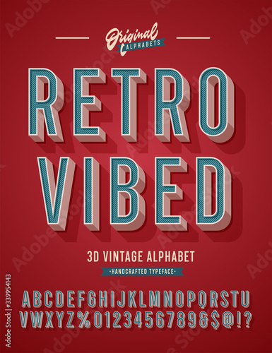 'Retro Vibed' Vintage 3D Sans Serif Condensed Alphabet with Rich Colours. Retro Font Typography. Vector Illustration.