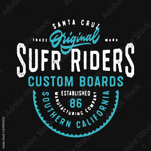 Santa Cruz Original Surf Riders T Shirt Graphics. Surfing in California Apparel Typography Print. Vector Design.