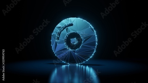 Fototapeta Naklejka Na Ścianę i Meble -  3d rendering wireframe neon glowing symbol of compact disc on black background with reflection