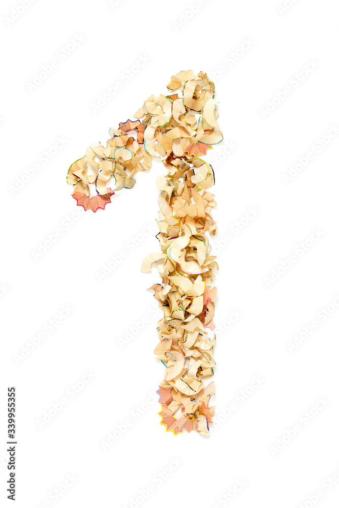 Number 1 made of pencil shavings Number 1 made of pencil shavings