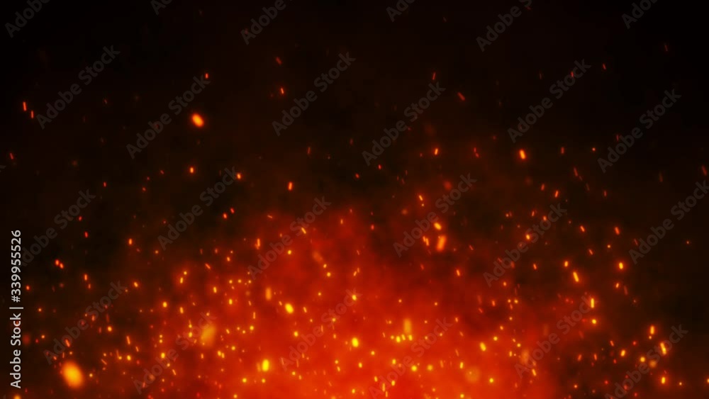 Fire embers particles over black black background. Fire sparks background. Abstract dark glitter fire particles lights.