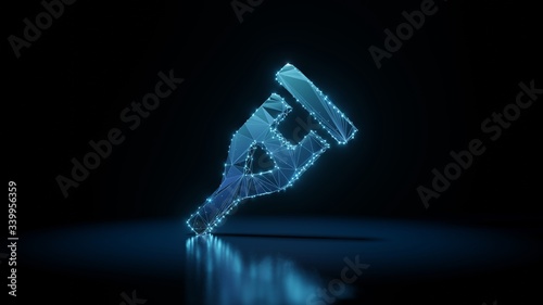 Fototapeta Naklejka Na Ścianę i Meble -  3d rendering wireframe neon glowing symbol of crutch on black background with reflection