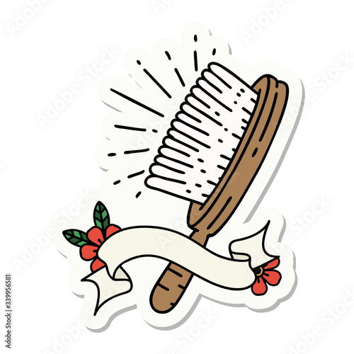 sticker of tattoo style hairbrush
