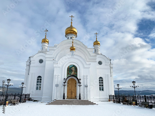  The church of Seraphim Sarovsky in the city of Zlatoust in winter. Russia, Chelyabinsk region, Russia photo