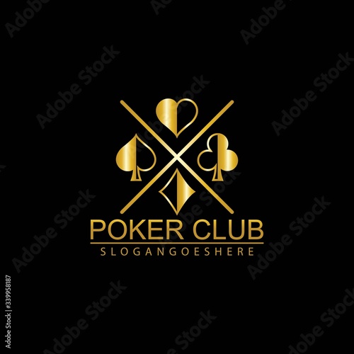 Gold Poker Logo Vector in Elegant Style with Black Background. Poker Club Logo Design for Casino Business, Gamble, Card Game, Speculate, etc
