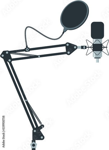 Professional studio microphone with stand, 
Podcasting equipement, Audio recording 