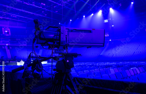 tv camera in a concert hall. Digital TV camera.