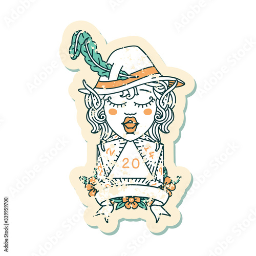 elf bard with natural twenty dice roll illustration
