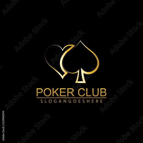 Gold Poker Logo Vector in Elegant Style with Black Background. Poker Club Logo Design for Casino Business, Gamble, Card Game, Speculate, etc