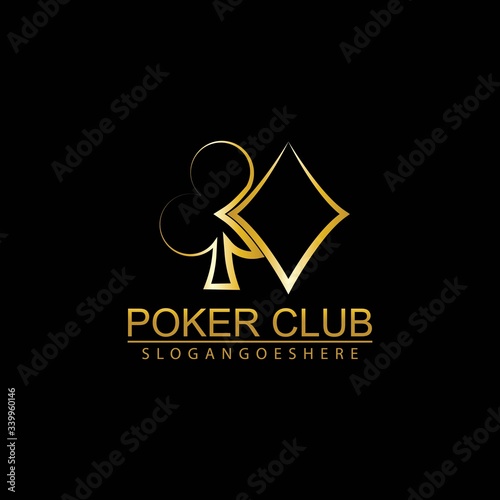 Gold Poker Logo Vector in Elegant Style with Black Background. Poker Club Logo Design for Casino Business, Gamble, Card Game, Speculate, etc