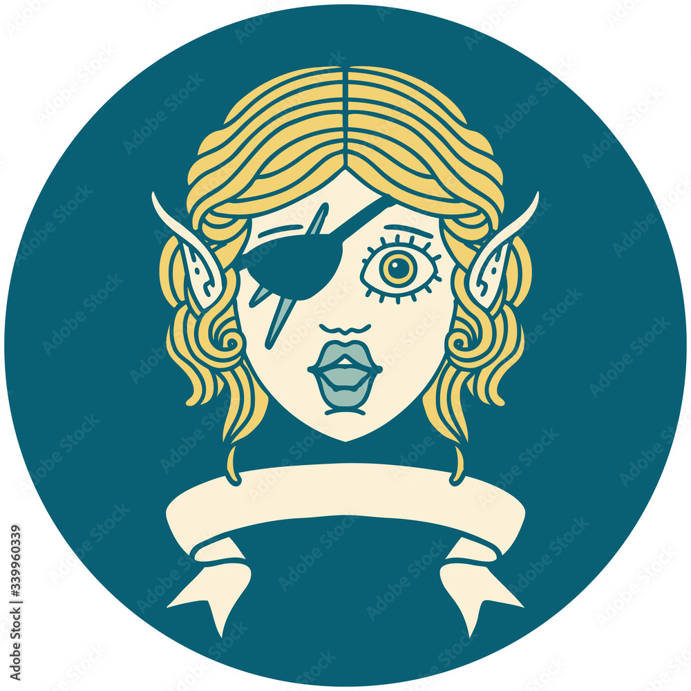 elf rogue character face with banner illustration elf rogue character face with banner illustration