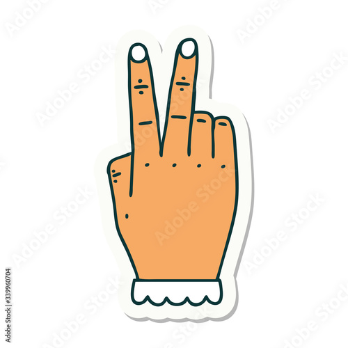 hand raising two fingers gesture sticker