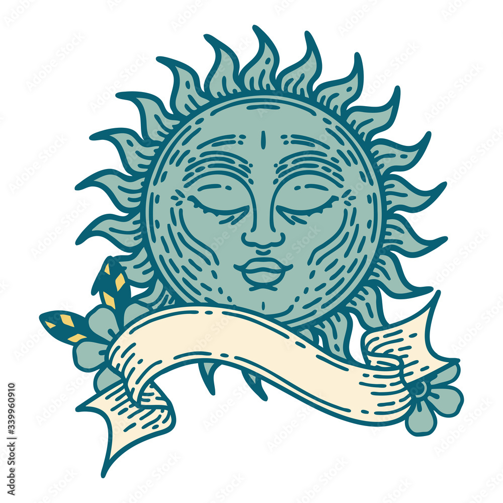 tattoo with banner of a sun