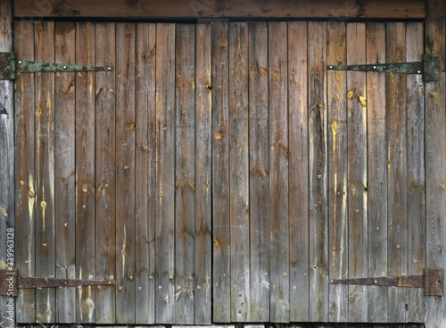 Gray wooden double door, old garage door, taupe boards