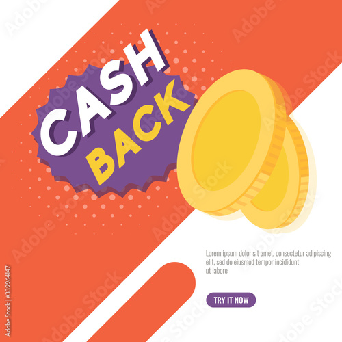 
Money cash back poster with gold dollar coins