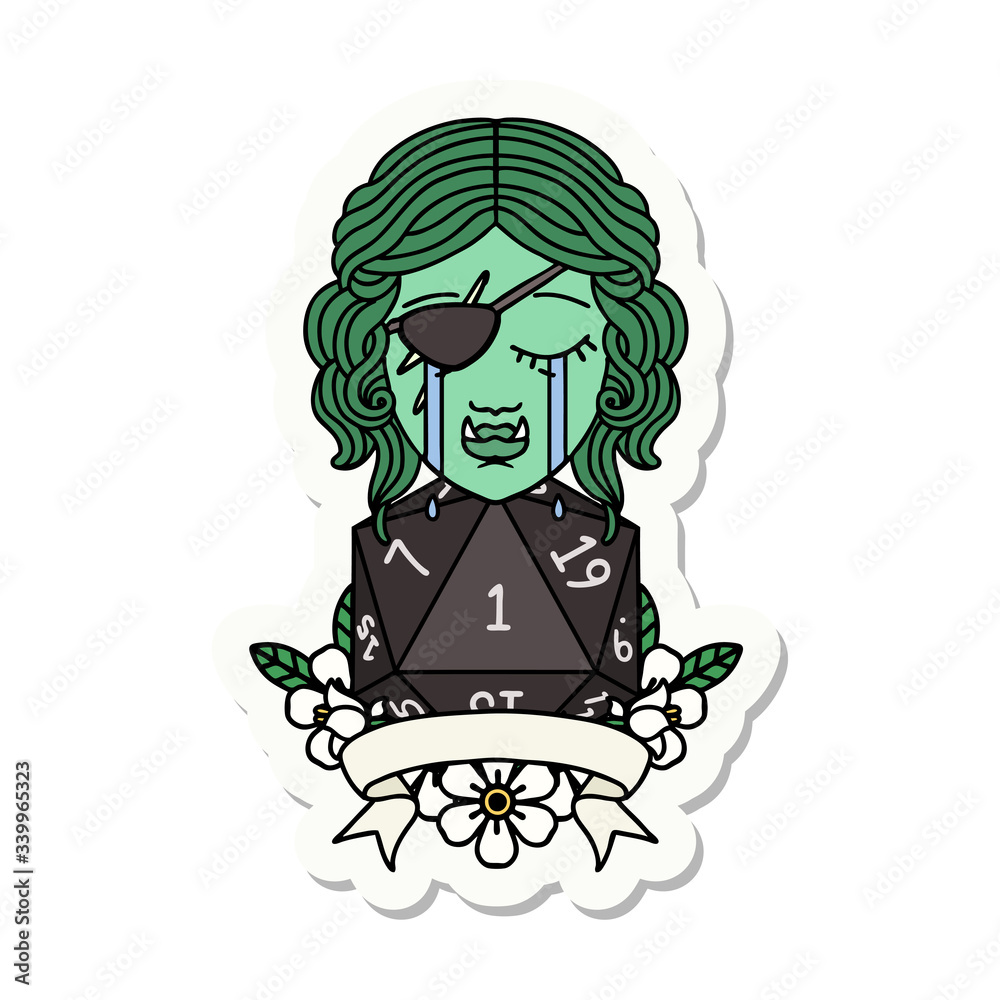 crying orc rogue character with natural one roll sticker crying orc rogue character with natural one roll sticker