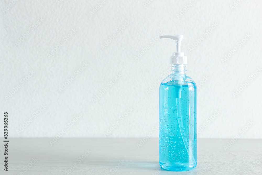 Alcohol gel is used for inhibition of bacteria and the virus Covid-19, Virus removal and protection of infections, Virus covid-19 concept, Copy space for text.