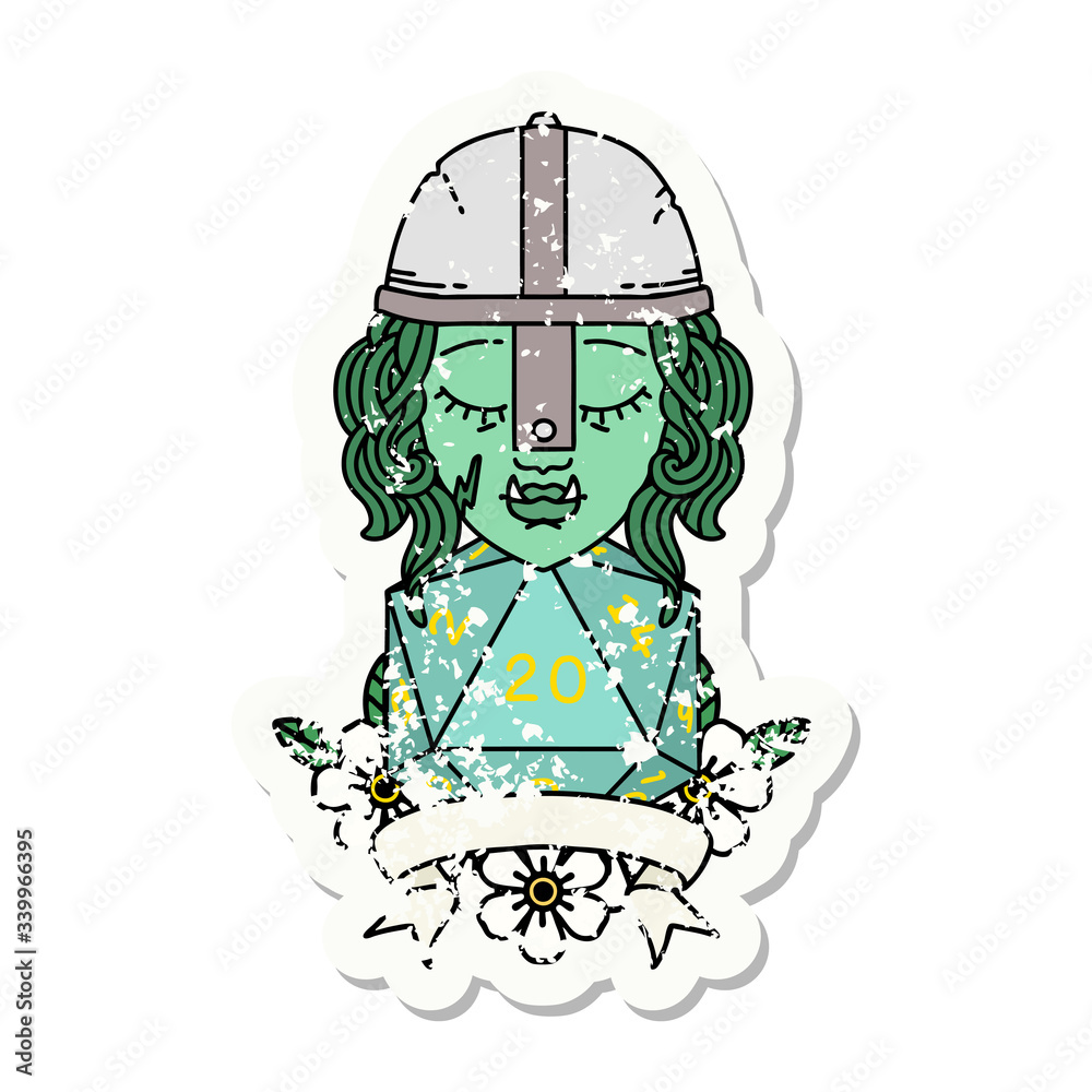 half orc fighter with natural twenty dice roll illustration half orc fighter with natural twenty dice roll illustration