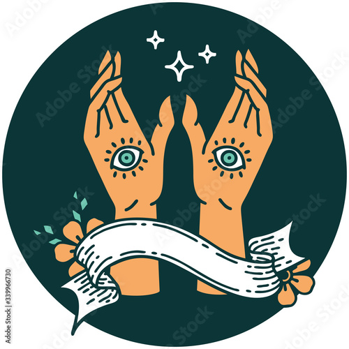 icon with banner of mystic hands