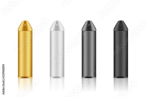 Set of 3d realistic plastic or aluminum hair spray bottle mockup