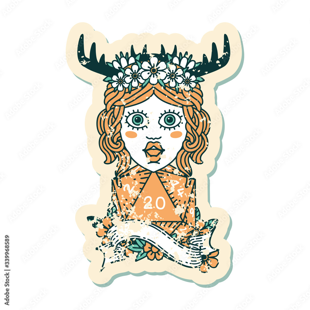 human druid with natural twenty dice roll illustration human druid with natural twenty dice roll illustration