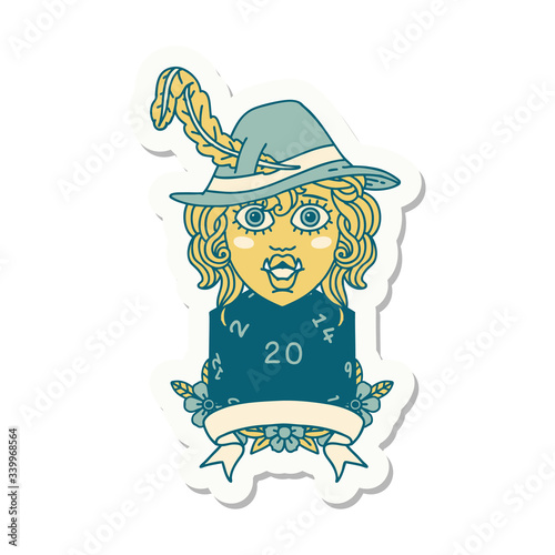 half orc bard with natural 20 dice roll sticker