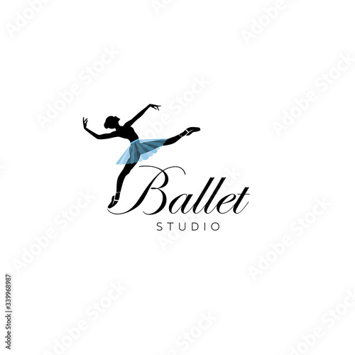 Logo for a ballet or dance studio. Silhouette of a girl dancing isolated on a white background. Vector illustration
