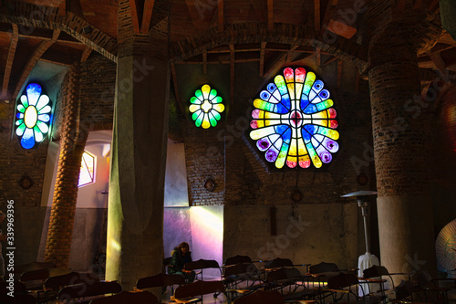 Church of Colonia Guell stained glass window, Santa Coloma de Cervello, Spain
